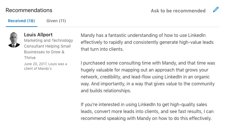 Recommendation LinkedIn